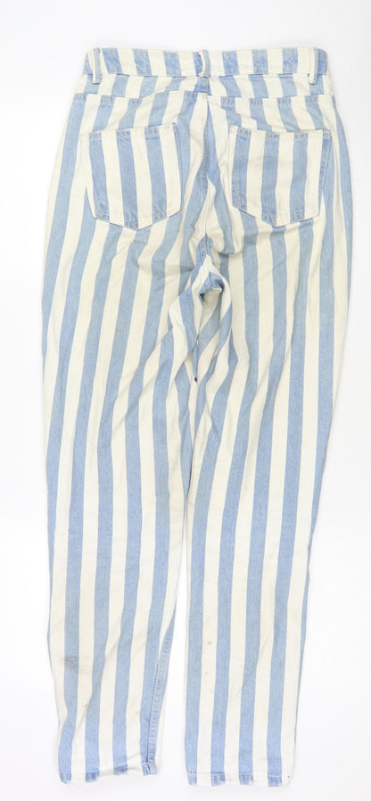 Denim & Co. Womens Blue Striped Cotton Straight Jeans Size 8 L29 in Regular Zip