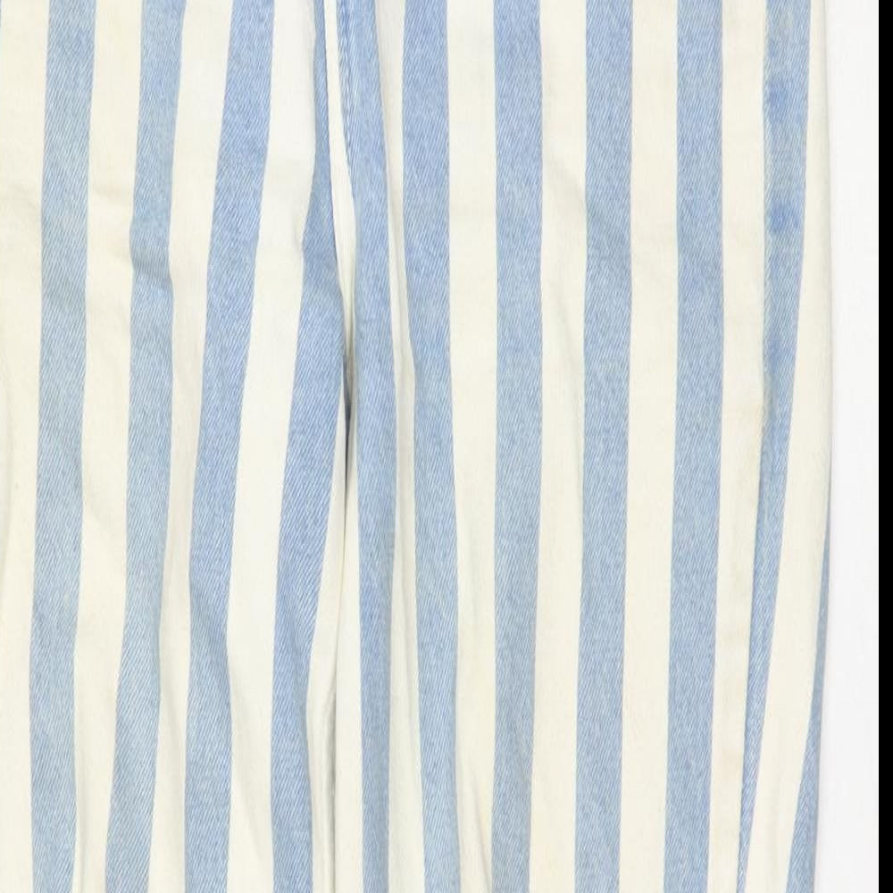 Denim & Co. Womens Blue Striped Cotton Straight Jeans Size 8 L29 in Regular Zip