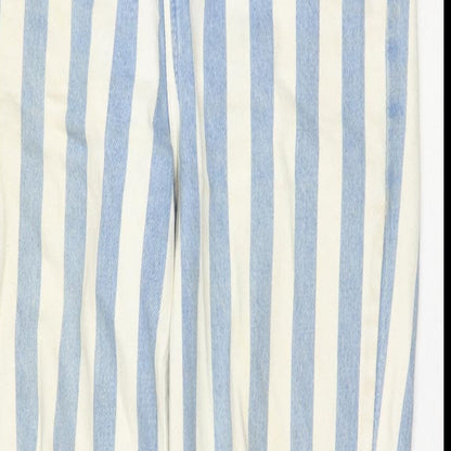 Denim & Co. Womens Blue Striped Cotton Straight Jeans Size 8 L29 in Regular Zip