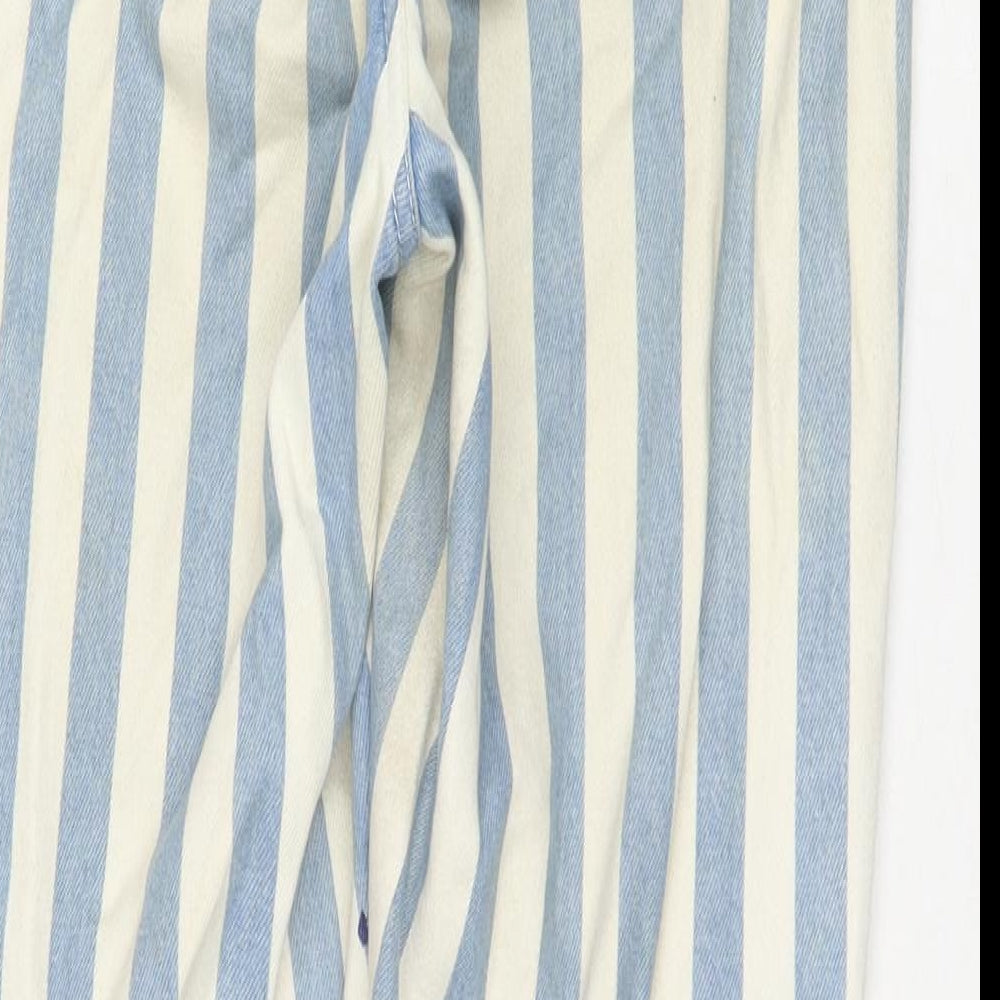 Denim & Co. Womens Blue Striped Cotton Straight Jeans Size 8 L29 in Regular Zip