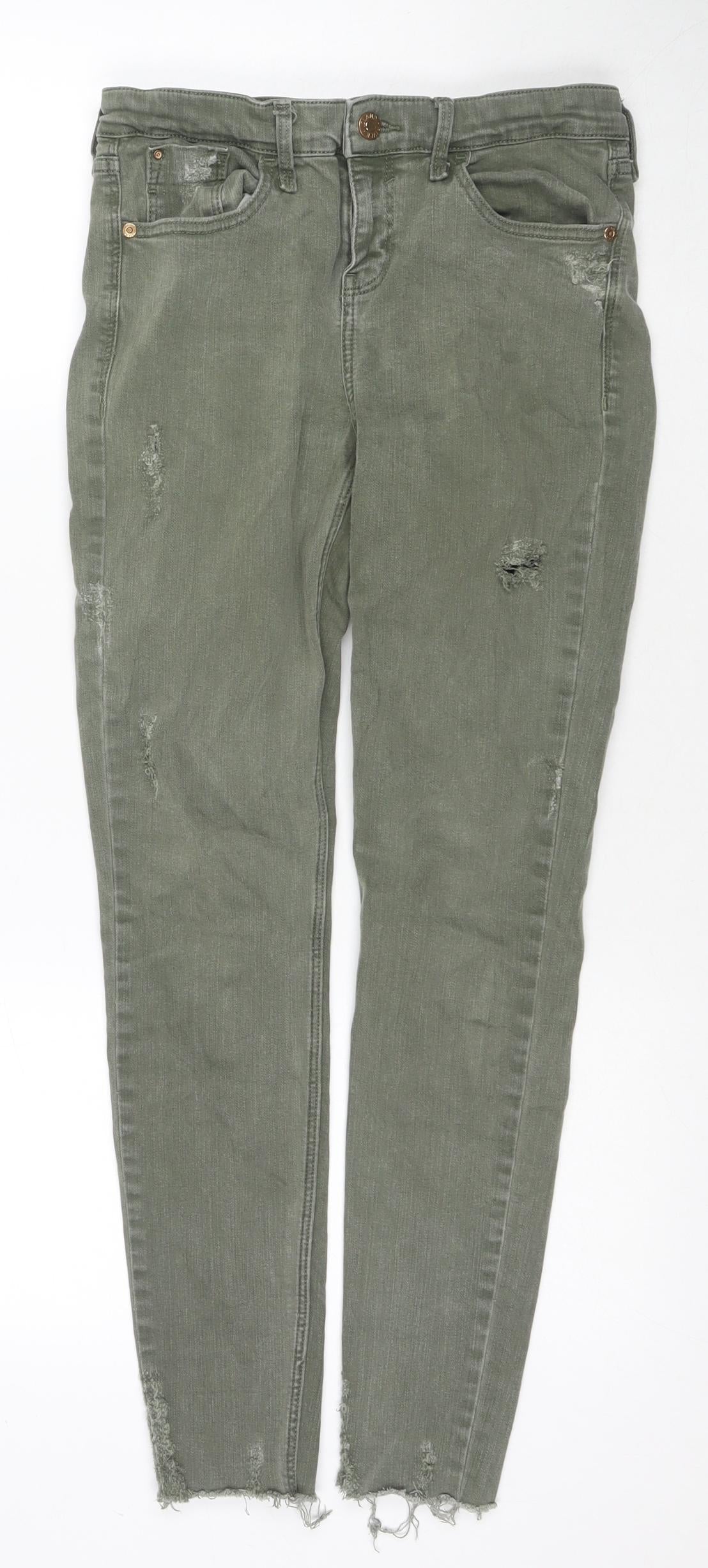 River Island Womens Green Cotton Skinny Jeans Size 10 L27 in Regular Zip