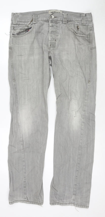 Mens UK Size 34 in Topman Regular Fit Straight Grey Jeans