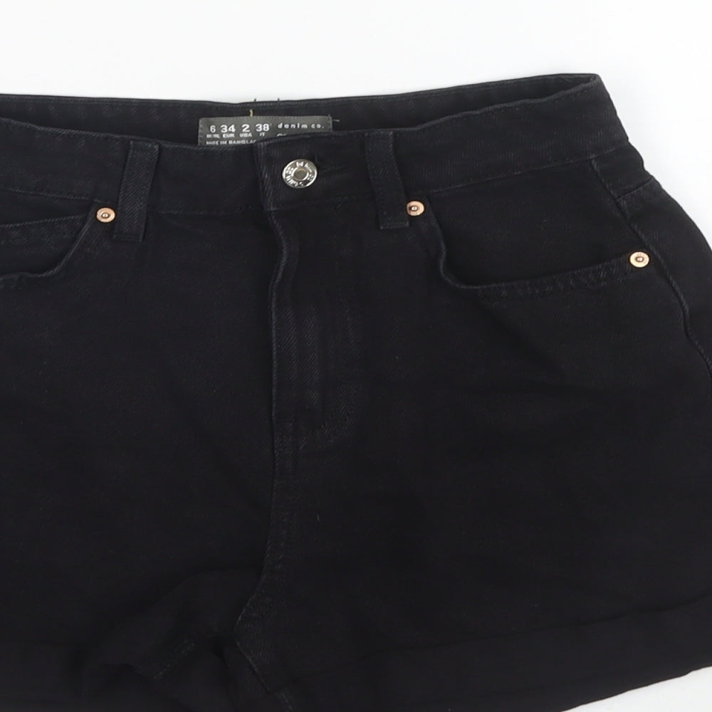 Denim & Co. Womens Black Cotton Hot Pants Shorts Size 6 L3 in Regular Zip