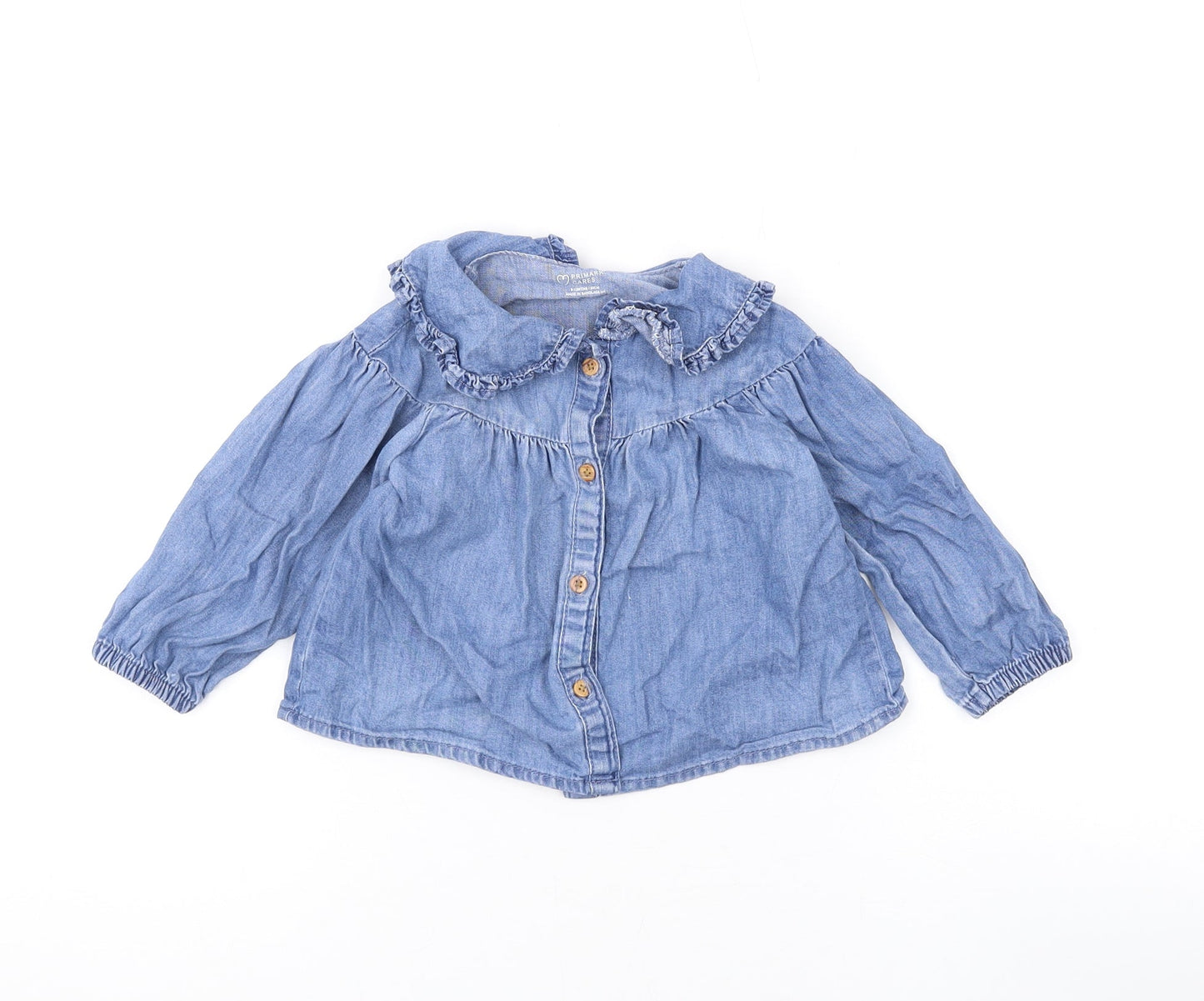 Denim & Co. Girls Blue Cotton Basic Button-Up Size 9-12 Months Collared Button