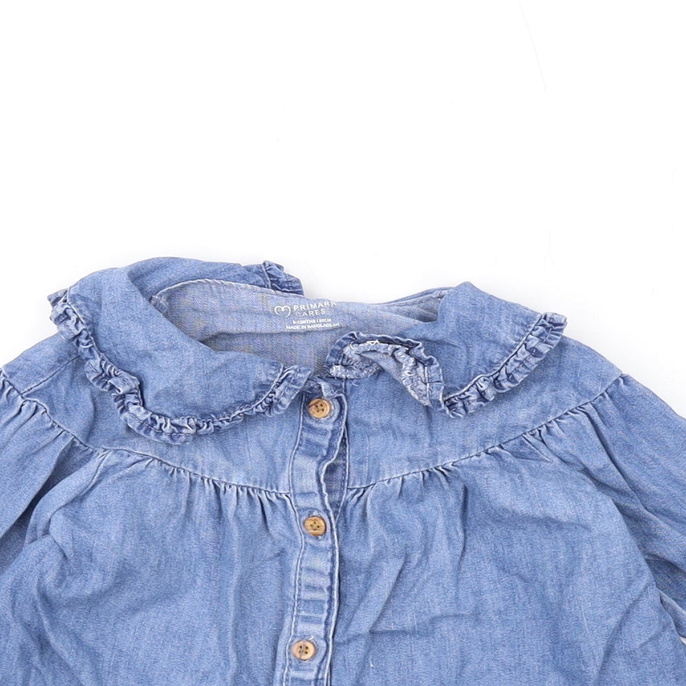 Denim & Co. Girls Blue Cotton Basic Button-Up Size 9-12 Months Collared Button