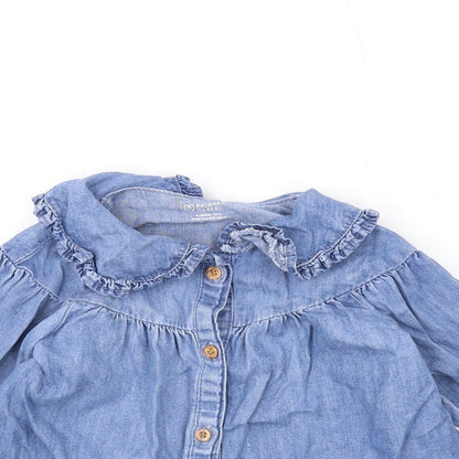 Denim & Co. Girls Blue Cotton Basic Button-Up Size 9-12 Months Collared Button
