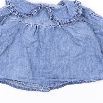 Denim & Co. Girls Blue Cotton Basic Button-Up Size 9-12 Months Collared Button