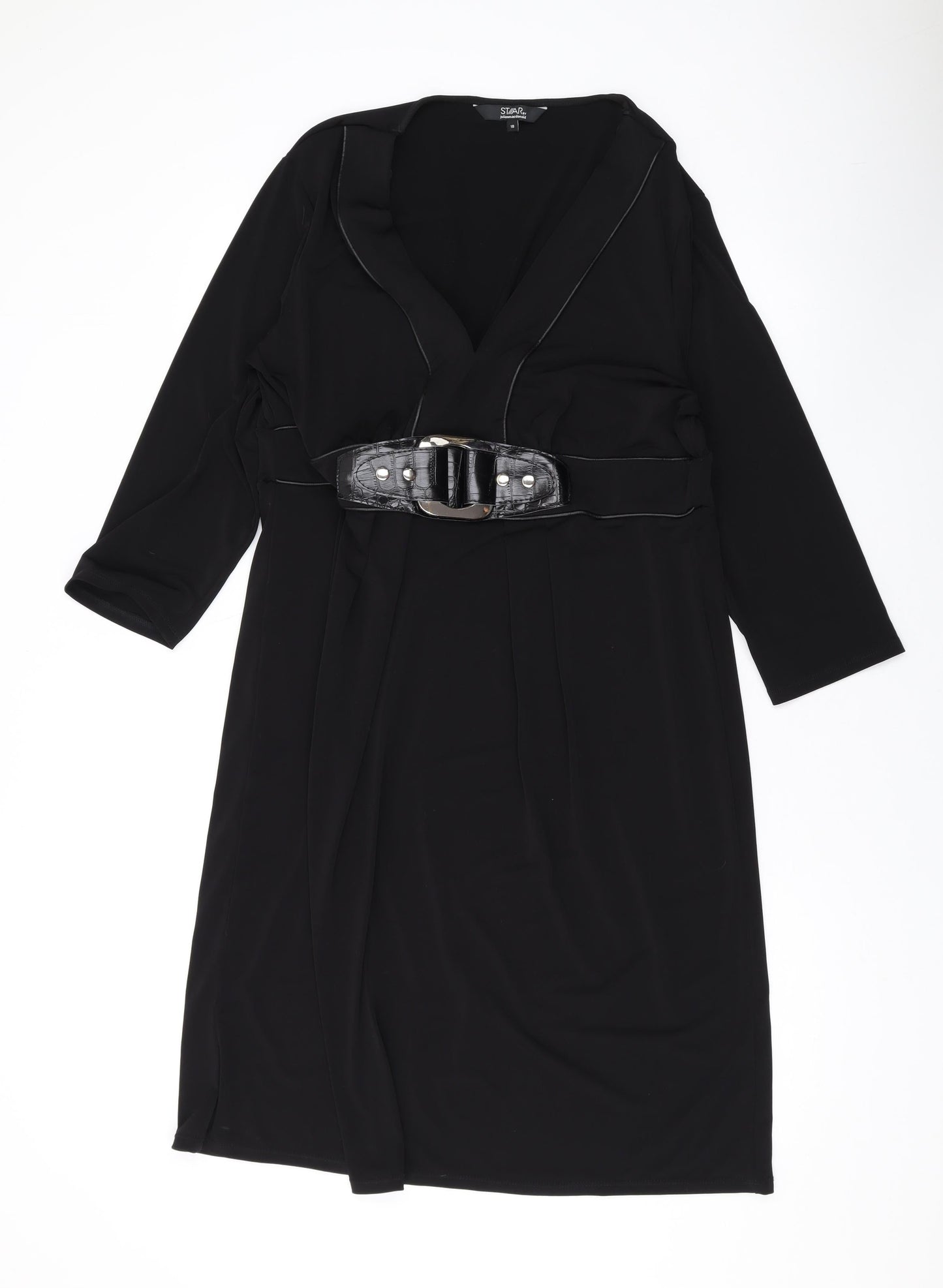 Julien Macdonald Womens Black Polyester A-Line Size 18 V-Neck Pullover
