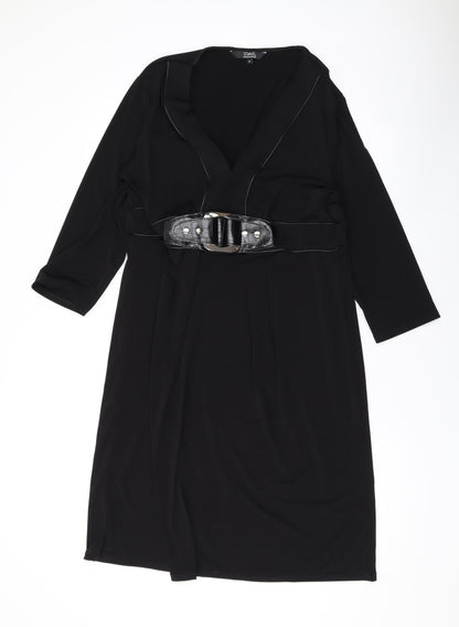Julien Macdonald Womens Black Polyester A-Line Size 18 V-Neck Pullover