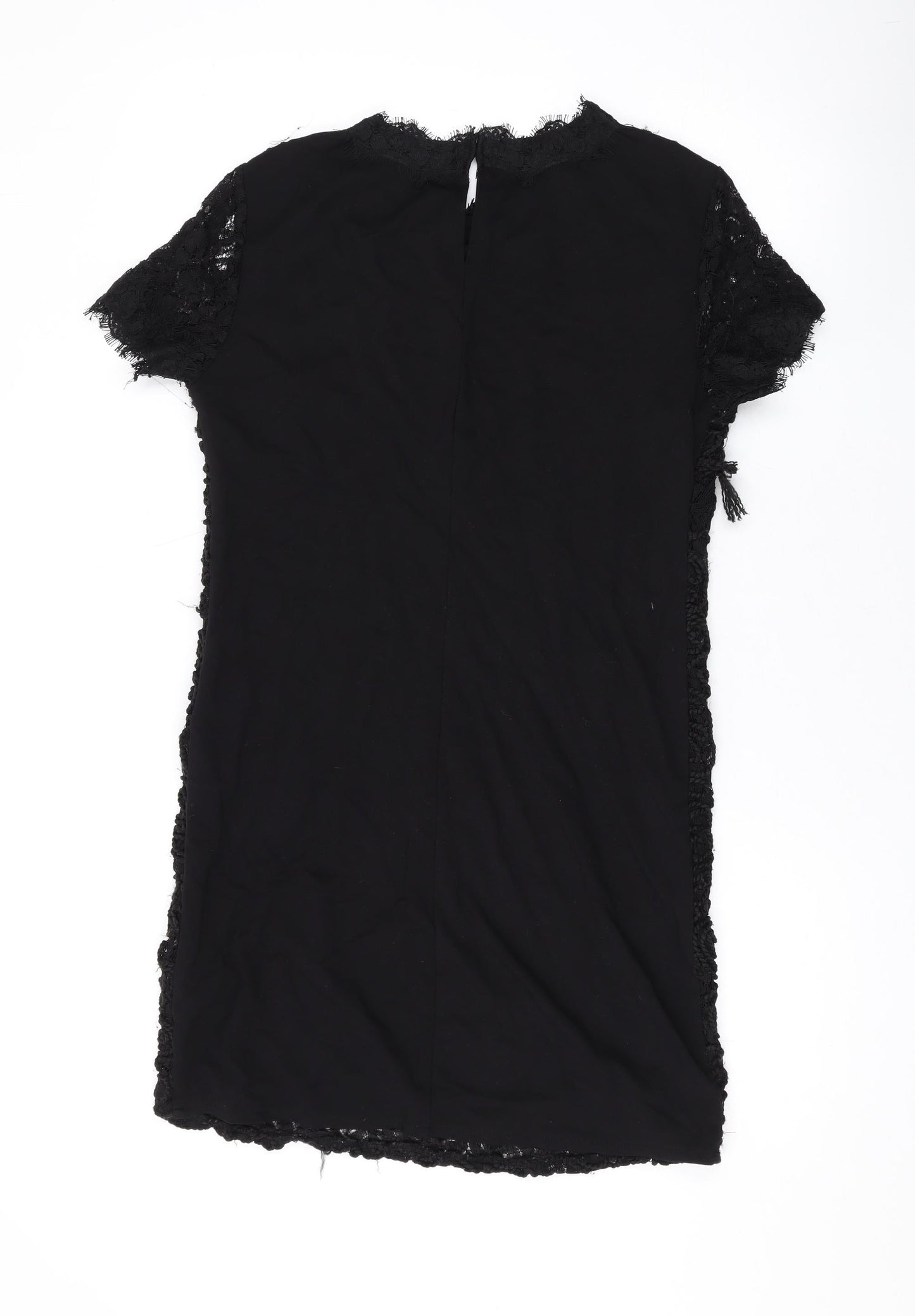 Zara Womens Black Viscose T-Shirt Dress Size M Round Neck Button - Lace