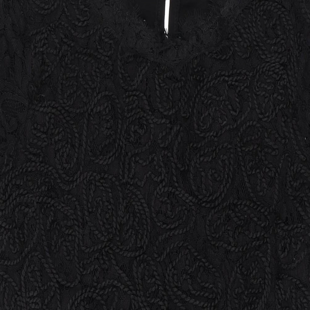 Zara Womens Black Viscose T-Shirt Dress Size M Round Neck Button - Lace