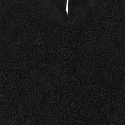 Zara Womens Black Viscose T-Shirt Dress Size M Round Neck Button - Lace