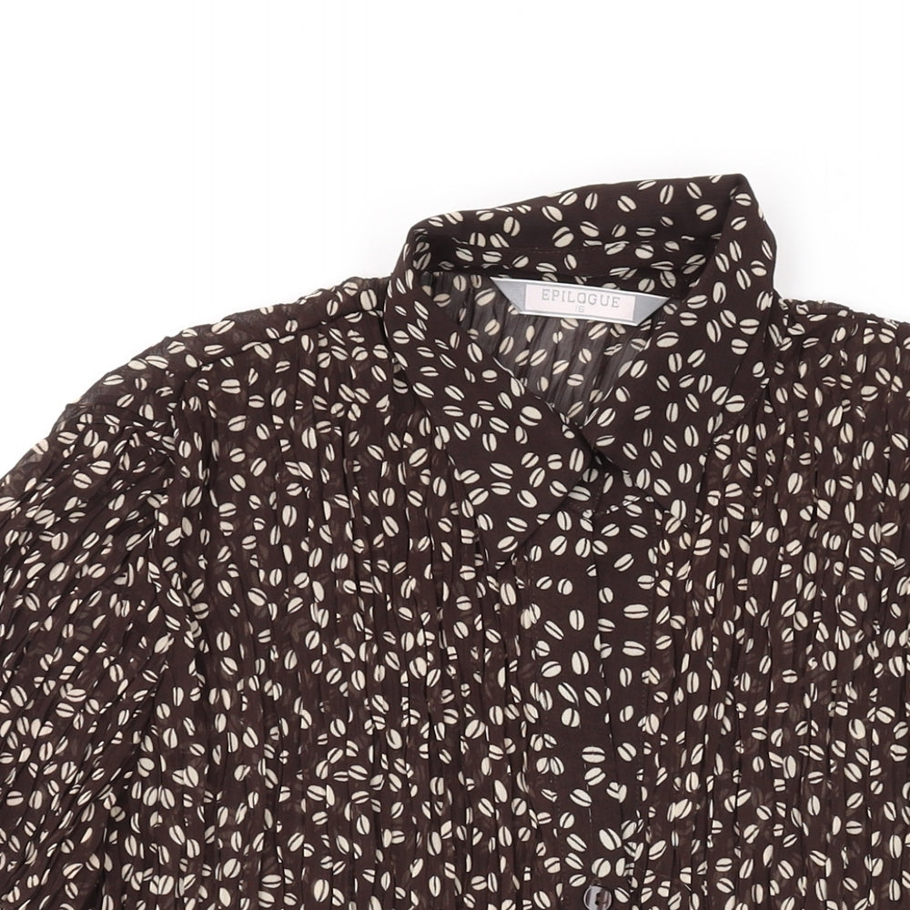 Epilogue Womens Brown Geometric Polyester Basic Blouse Size 16 Collared