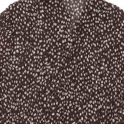 Epilogue Womens Brown Geometric Polyester Basic Blouse Size 16 Collared
