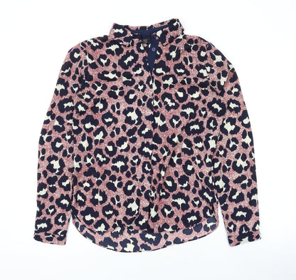 Topshop Womens Red Animal Print Polyester Basic Button-Up Size 10 Collared