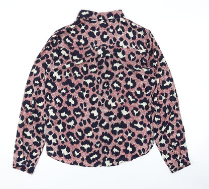 Topshop Womens Red Animal Print Polyester Basic Button-Up Size 10 Collared