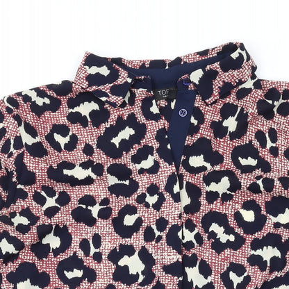 Topshop Womens Red Animal Print Polyester Basic Button-Up Size 10 Collared