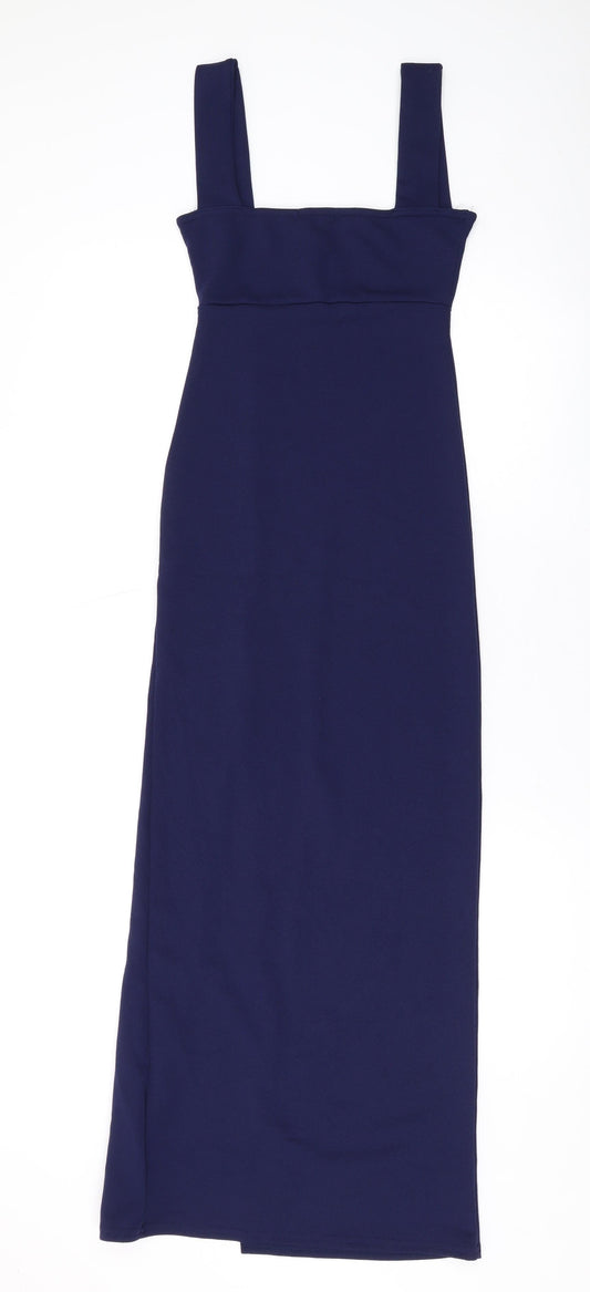 Boohoo Womens Blue Polyester Maxi Size 4 Square Neck Pullover