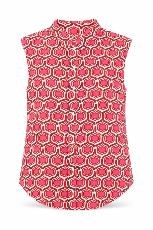 Mango Womens Pink Geometric Polyester Basic Blouse Size M Collared