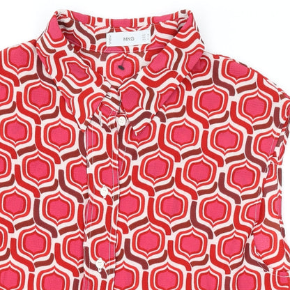 Mango Womens Pink Geometric Polyester Basic Blouse Size M Collared