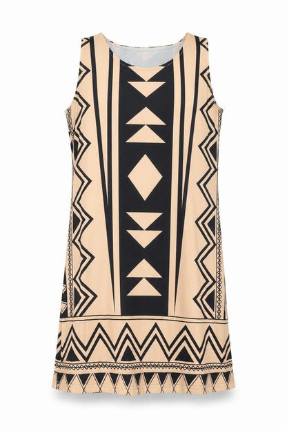 Yoins Womens Orange Geometric Polyester Tank Dress Size 12 Scoop Neck Pullover