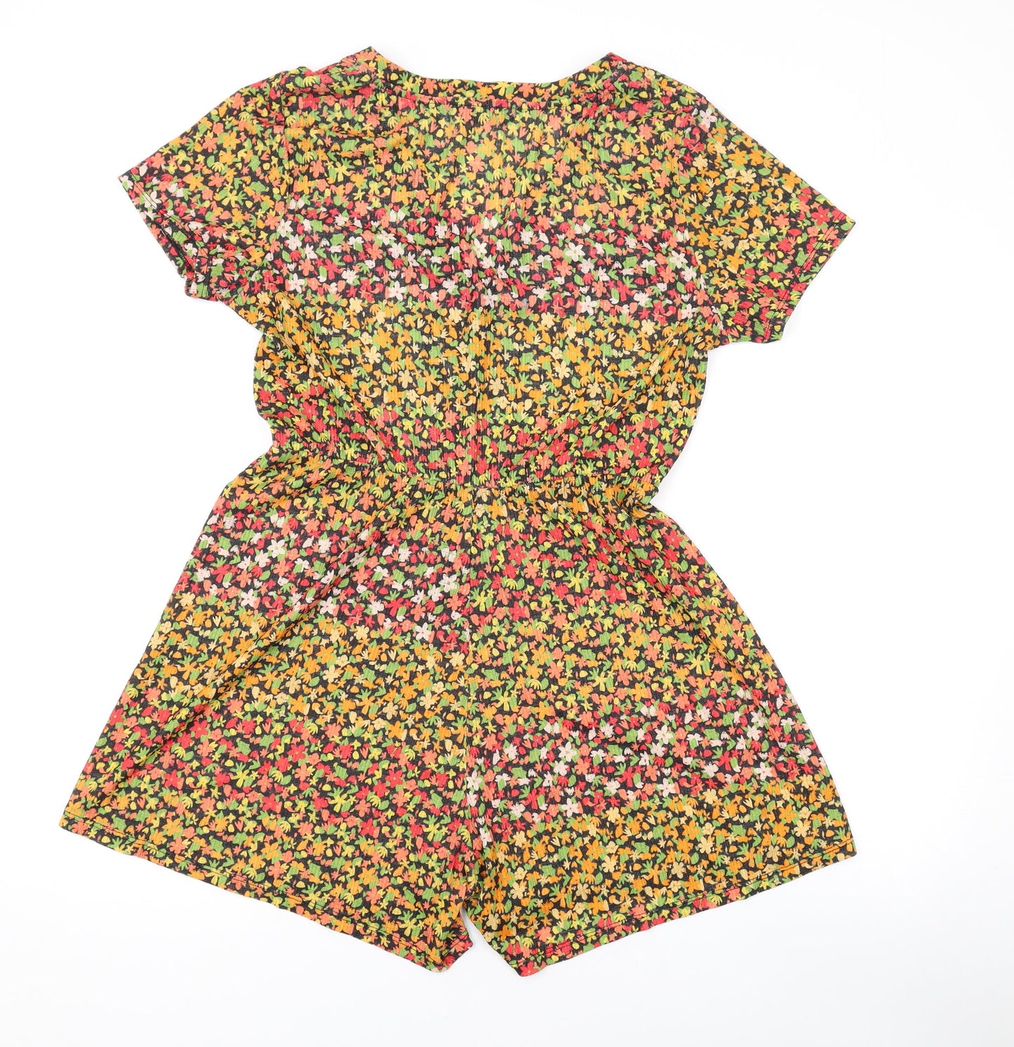 Pull&Bear Womens Orange Flecked Polyester Playsuit One-Piece Size M Button