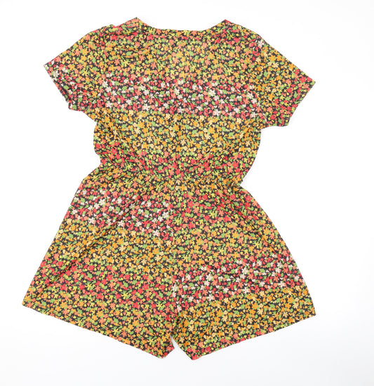 Pull&Bear Womens Orange Flecked Polyester Playsuit One-Piece Size M Button