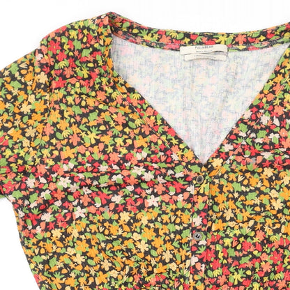 Pull&Bear Womens Orange Flecked Polyester Playsuit One-Piece Size M Button