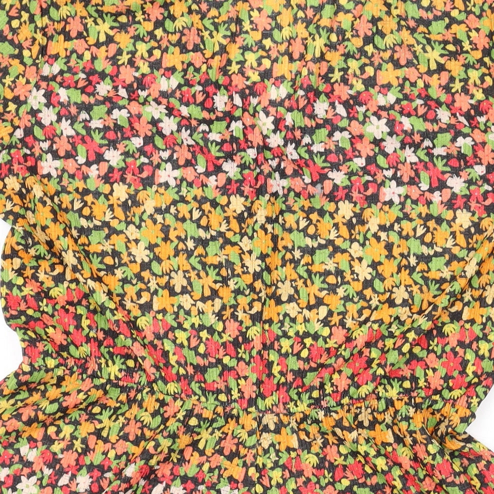 Pull&Bear Womens Orange Flecked Polyester Playsuit One-Piece Size M Button