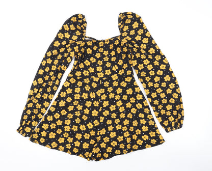 Boohoo Womens Black Flecked Vinyl Playsuit One-Piece Size 8 Pullover