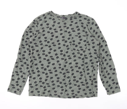 Marks and Spencer Womens Green Floral Cotton Basic Blouse Size 8 Round Neck
