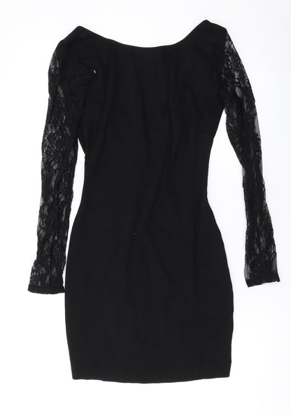 Zara Womens Black Polyester Bodycon Size M Round Neck Pullover - Lace Detail