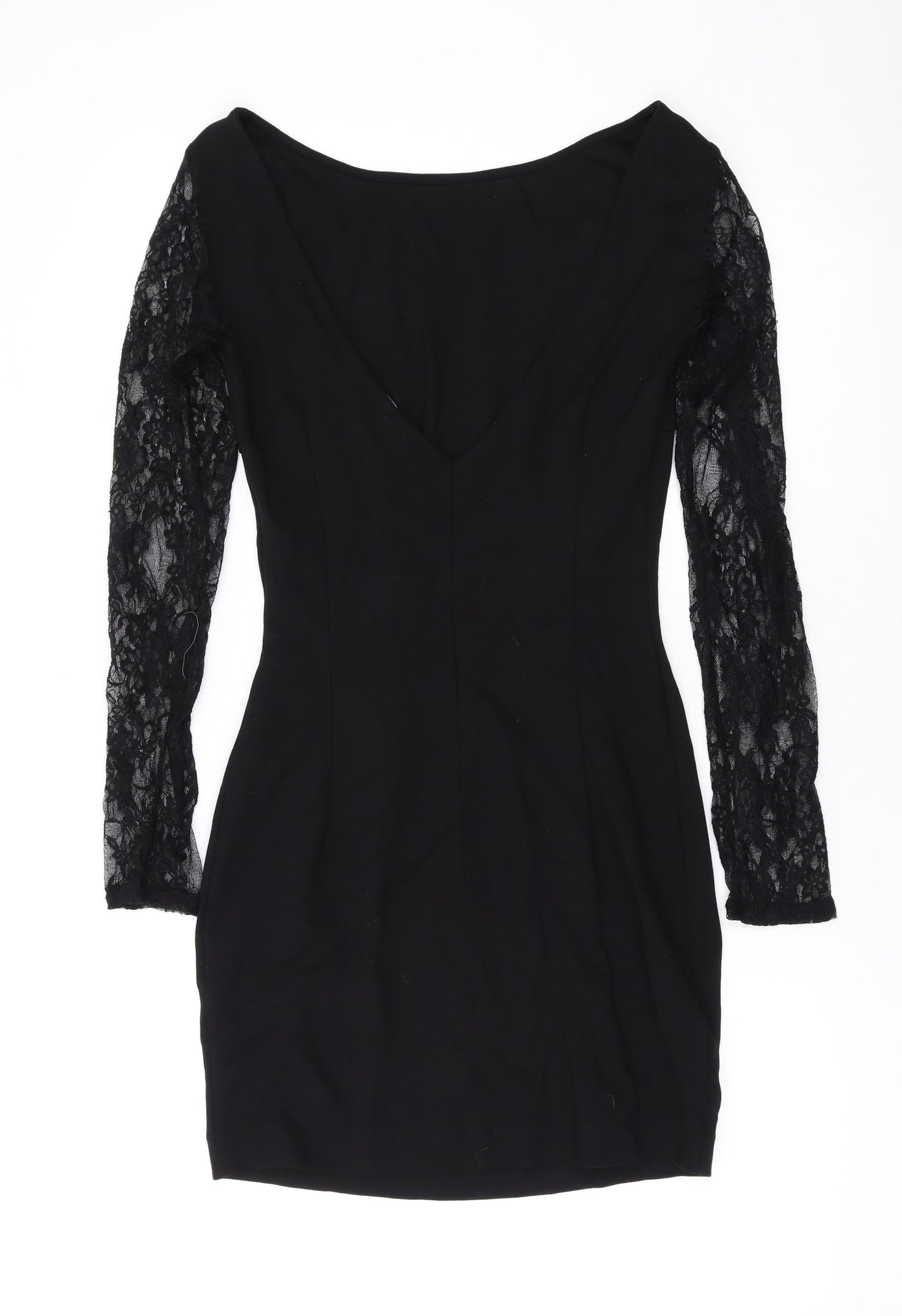 Zara Womens Black Polyester Bodycon Size M Round Neck Pullover - Lace Detail