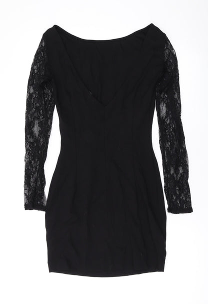 Zara Womens Black Polyester Bodycon Size M Round Neck Pullover - Lace Detail