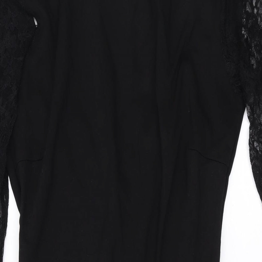 Zara Womens Black Polyester Bodycon Size M Round Neck Pullover - Lace Detail
