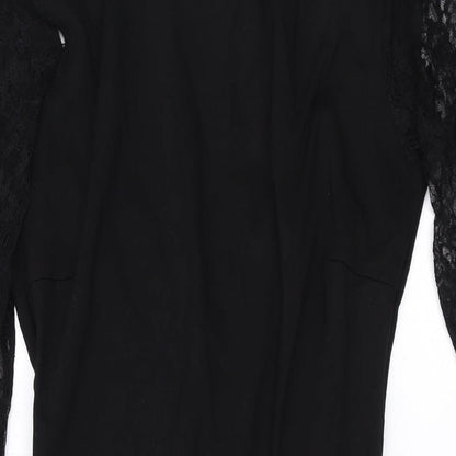 Zara Womens Black Polyester Bodycon Size M Round Neck Pullover - Lace Detail