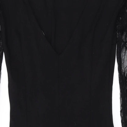 Zara Womens Black Polyester Bodycon Size M Round Neck Pullover - Lace Detail