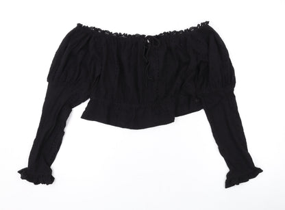 ASOS Womens Black Cotton Basic Blouse Size 14 Off the Shoulder