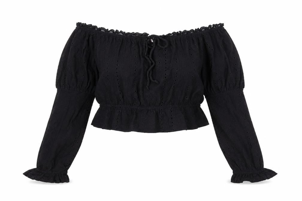 ASOS Womens Black Cotton Basic Blouse Size 14 Off the Shoulder