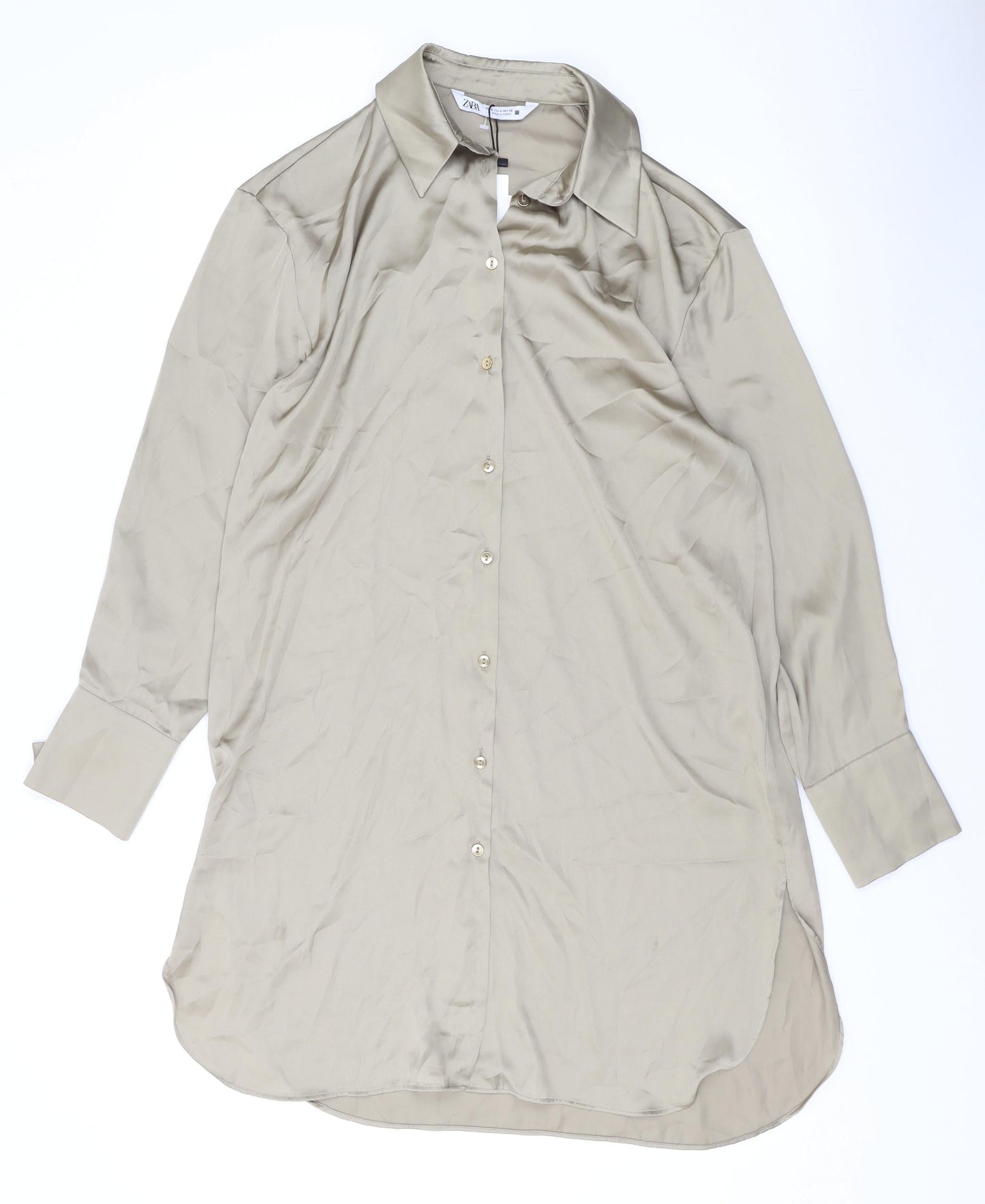 Womens UK Size S Zara Green Basic Button-Up