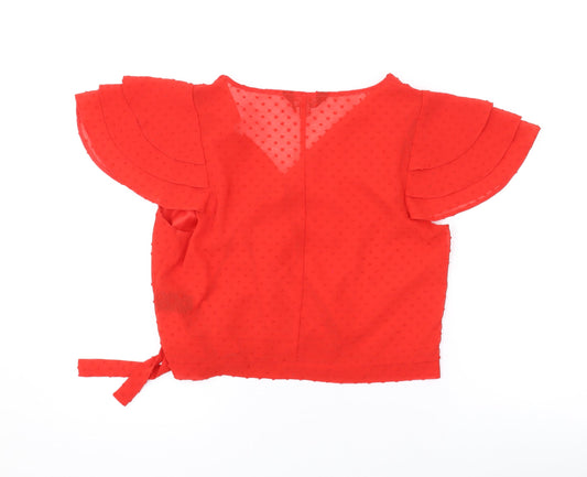 Miss Selfridge Womens Red Polka Dot Polyester Basic Blouse Size 12 V-Neck