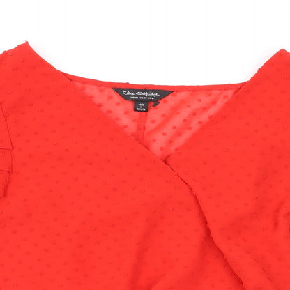 Miss Selfridge Womens Red Polka Dot Polyester Basic Blouse Size 12 V-Neck