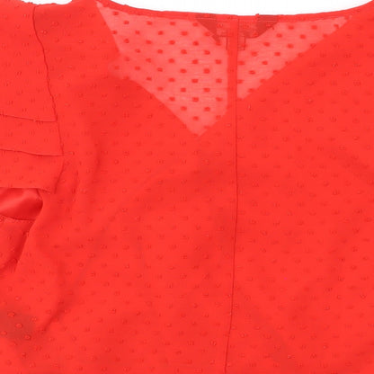 Miss Selfridge Womens Red Polka Dot Polyester Basic Blouse Size 12 V-Neck