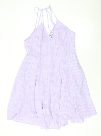 Glamorous Womens Purple Polyester Skater Dress Size 14 Halter Zip