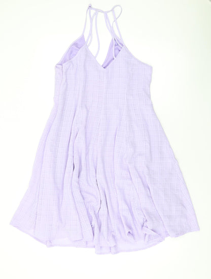 Glamorous Womens Purple Polyester Skater Dress Size 14 Halter Zip