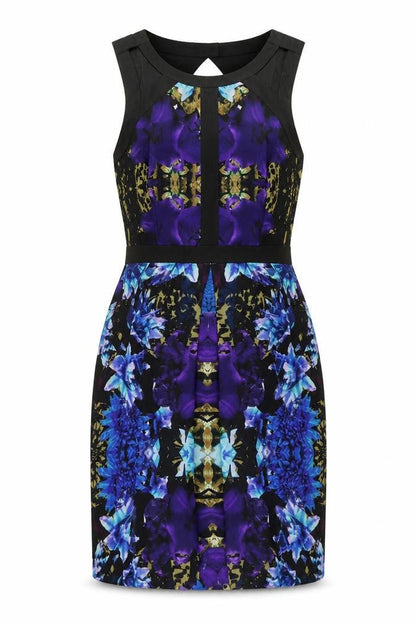 Limited Edition Womens Blue Floral Polyester A-Line Size 8 Round Neck Zip