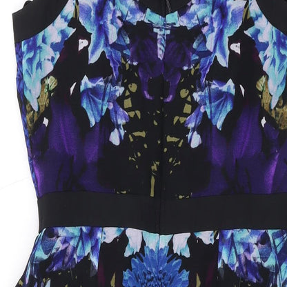 Limited Edition Womens Blue Floral Polyester A-Line Size 8 Round Neck Zip