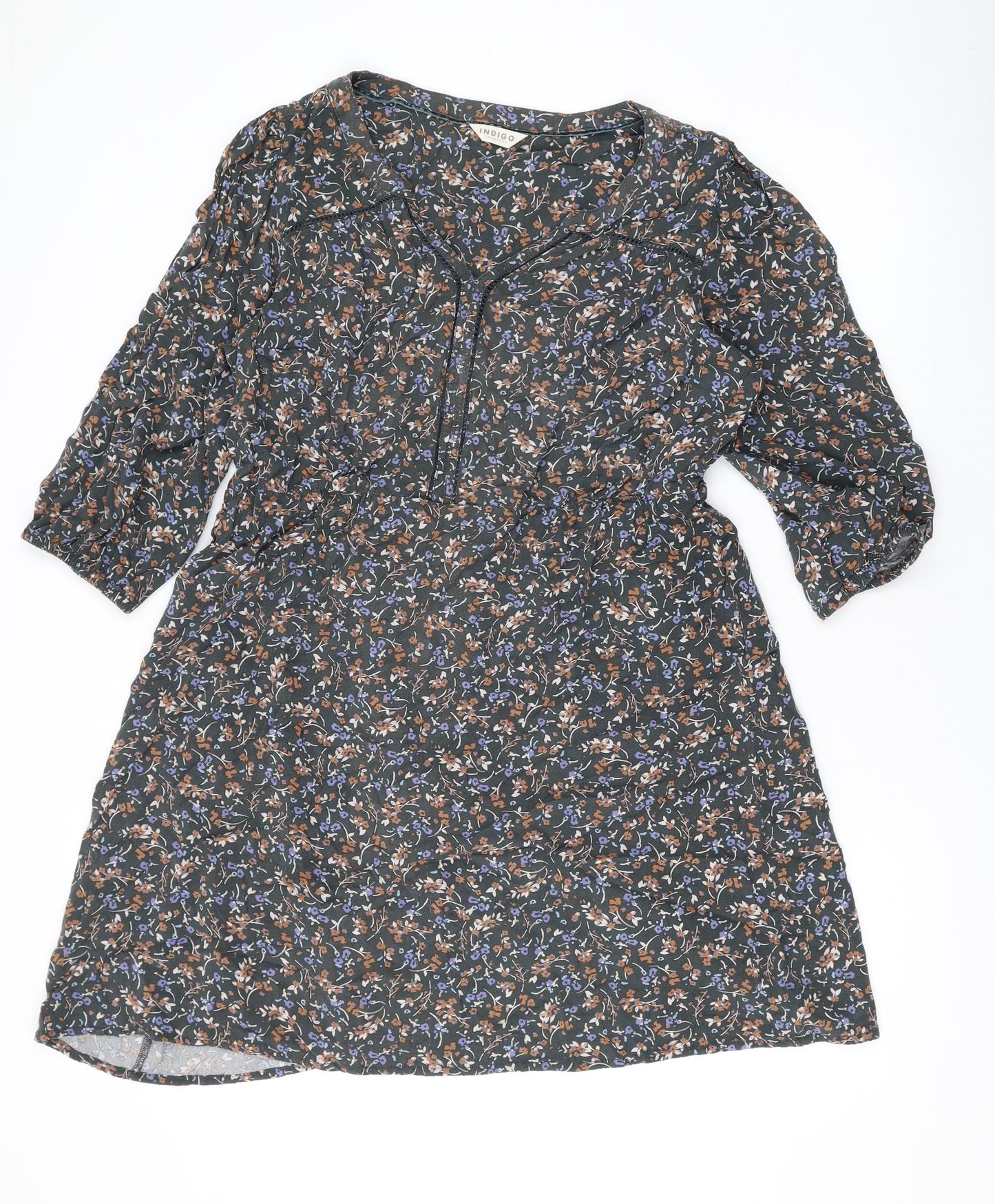 Marks and Spencer Womens Grey Floral Viscose A-Line Size 16 V-Neck Pullover