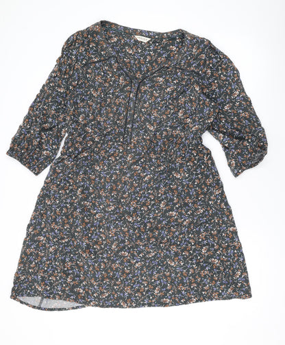 Marks and Spencer Womens Grey Floral Viscose A-Line Size 16 V-Neck Pullover