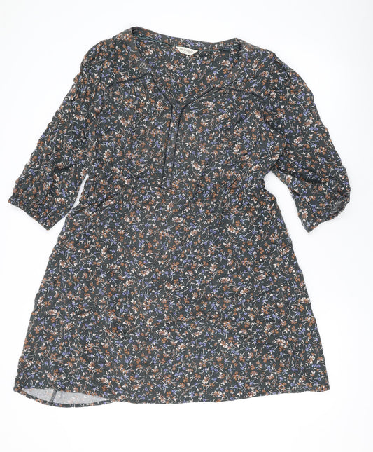 Marks and Spencer Womens Grey Floral Viscose A-Line Size 16 V-Neck Pullover